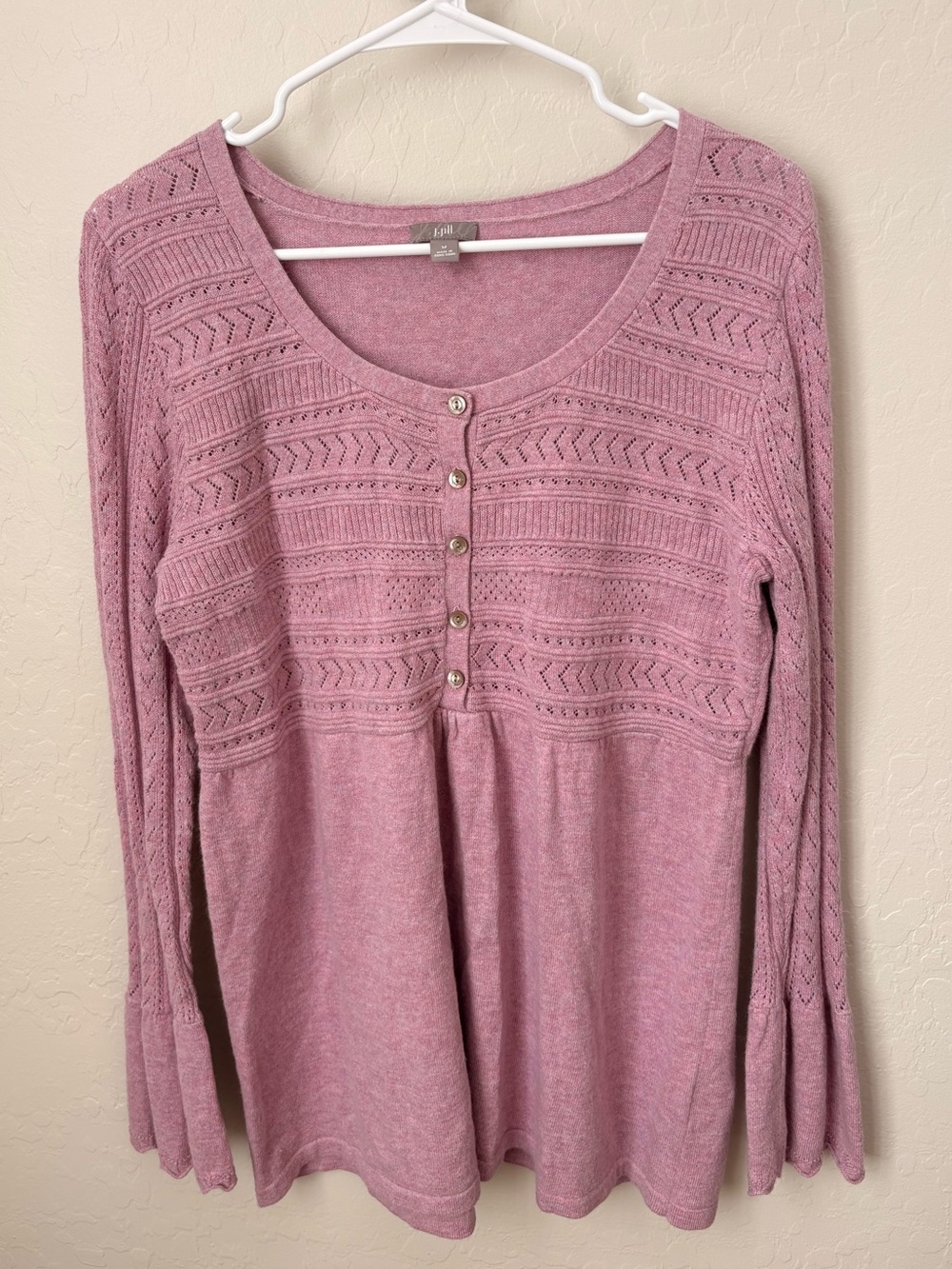 J. Jill Dusty Rose Knit Button-Front Long Sleeve Top